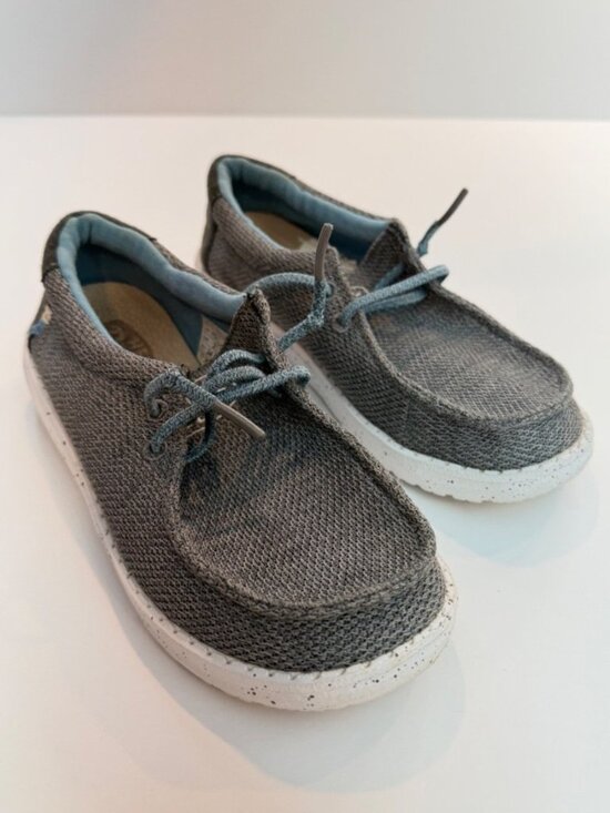 Hey Dude Other - Hey Dude Youth Wally Sox Size YT2 Blue Gray Sharkskin Stetch Laces Slip On Shoe